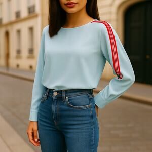 Sandro Lucienne Blue Striped Cutout Top